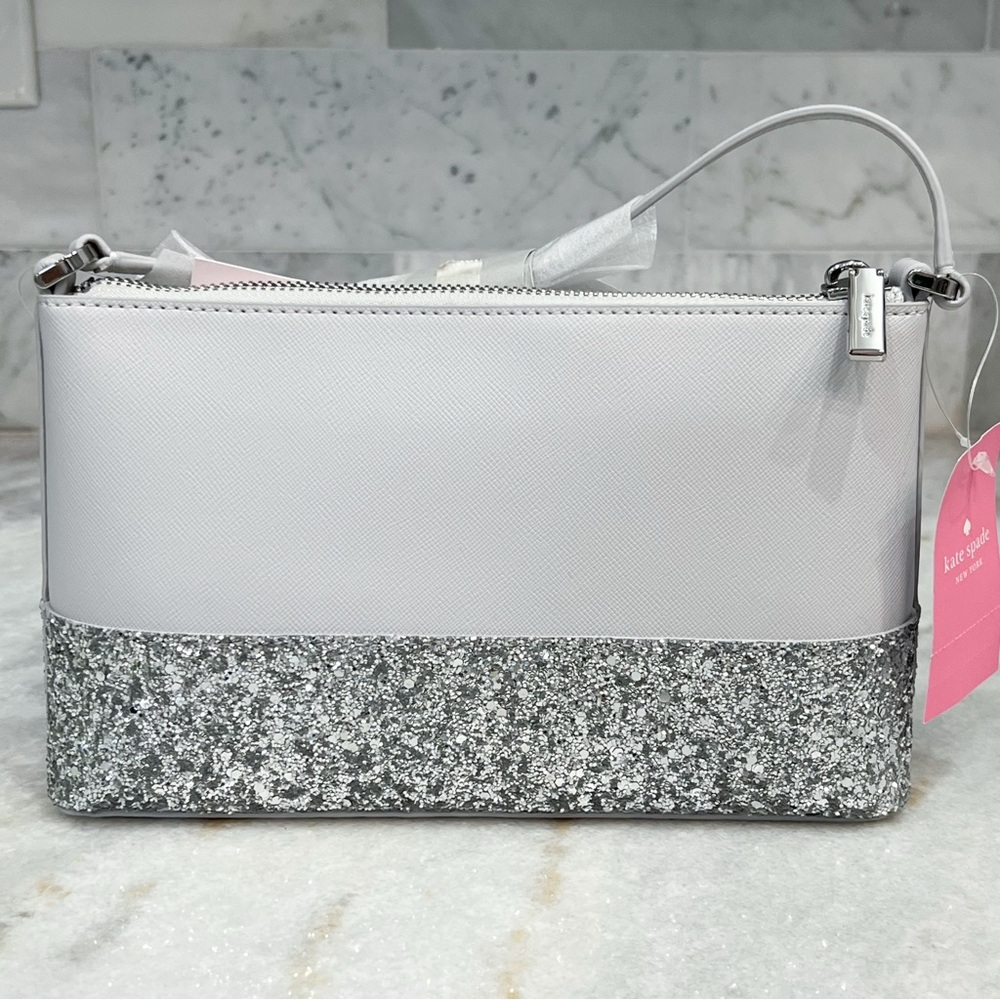 KATE SPADE Flash Glitter Fabric Mixed Mat Gray Crossbody Bag NWT - Picture 3 of 12